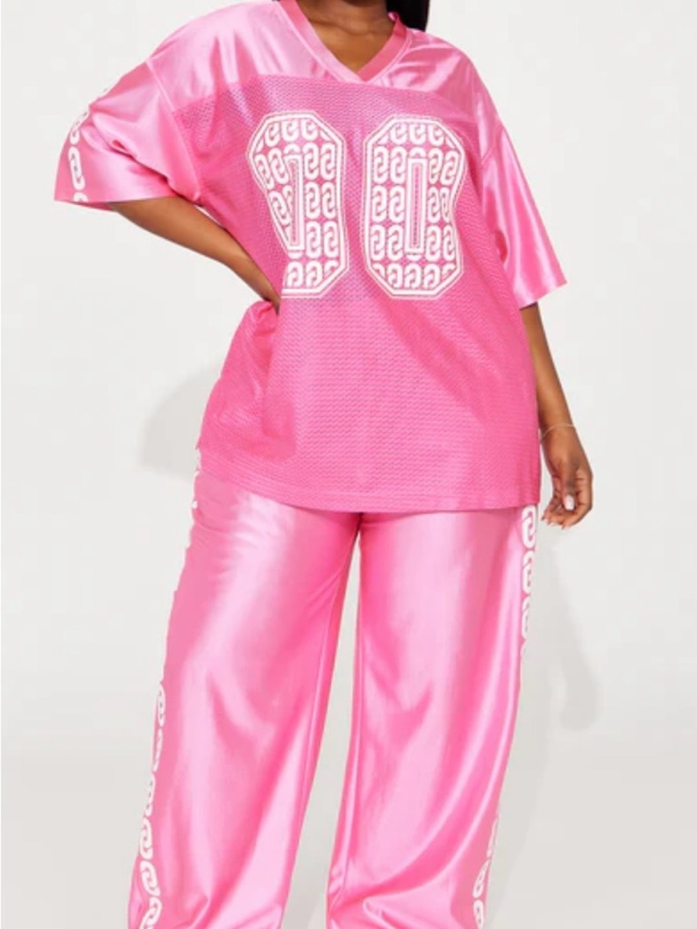 Fashion Nova Hot Pink Satin Jogger Set